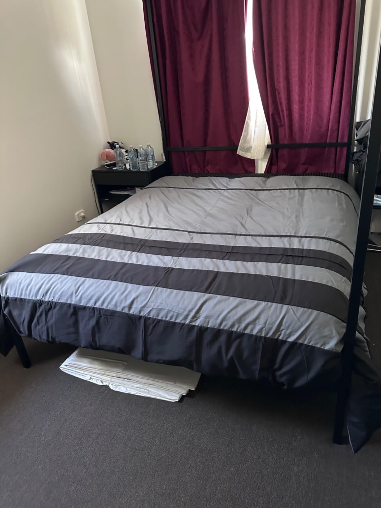 Luxton Berto Black Grey Quilt Cover Set Queen Size Charcoal Grey Striped Quilt Cover 3pcs Set