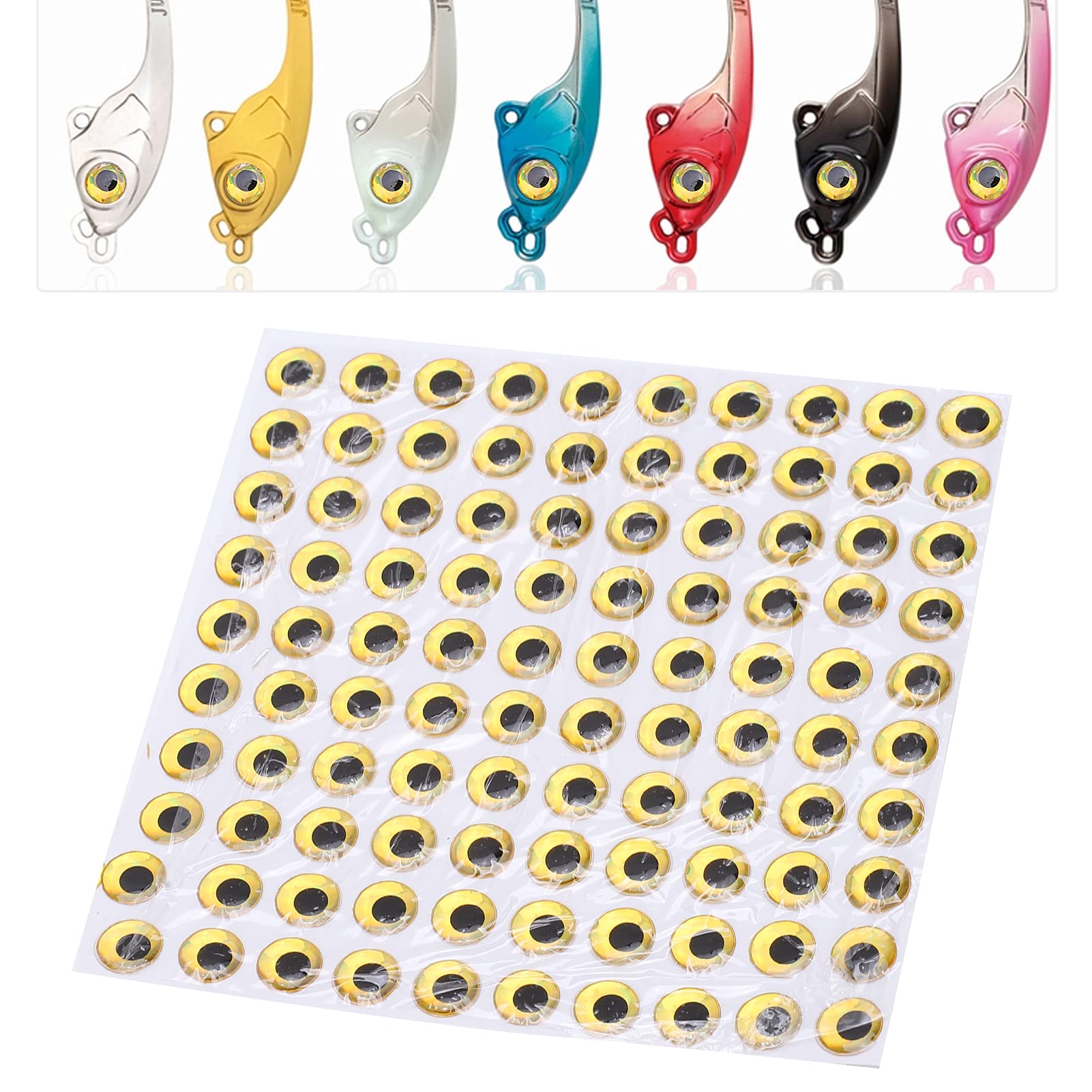 Señuelos de Pesca Pegatina para Ojos Simulación 3D Juego Holográfico Artificial para Accesorios de Cebos Artesanales (Gold)