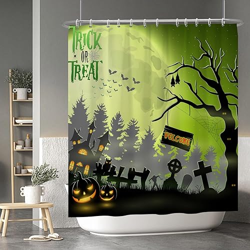 Miniatura 63 de Baocicco Juego de cortinas de ducha de fantasmas de Halloween, encantadores fantasmas de dibujos animados, divertidos trucos o tratos, cortinas de