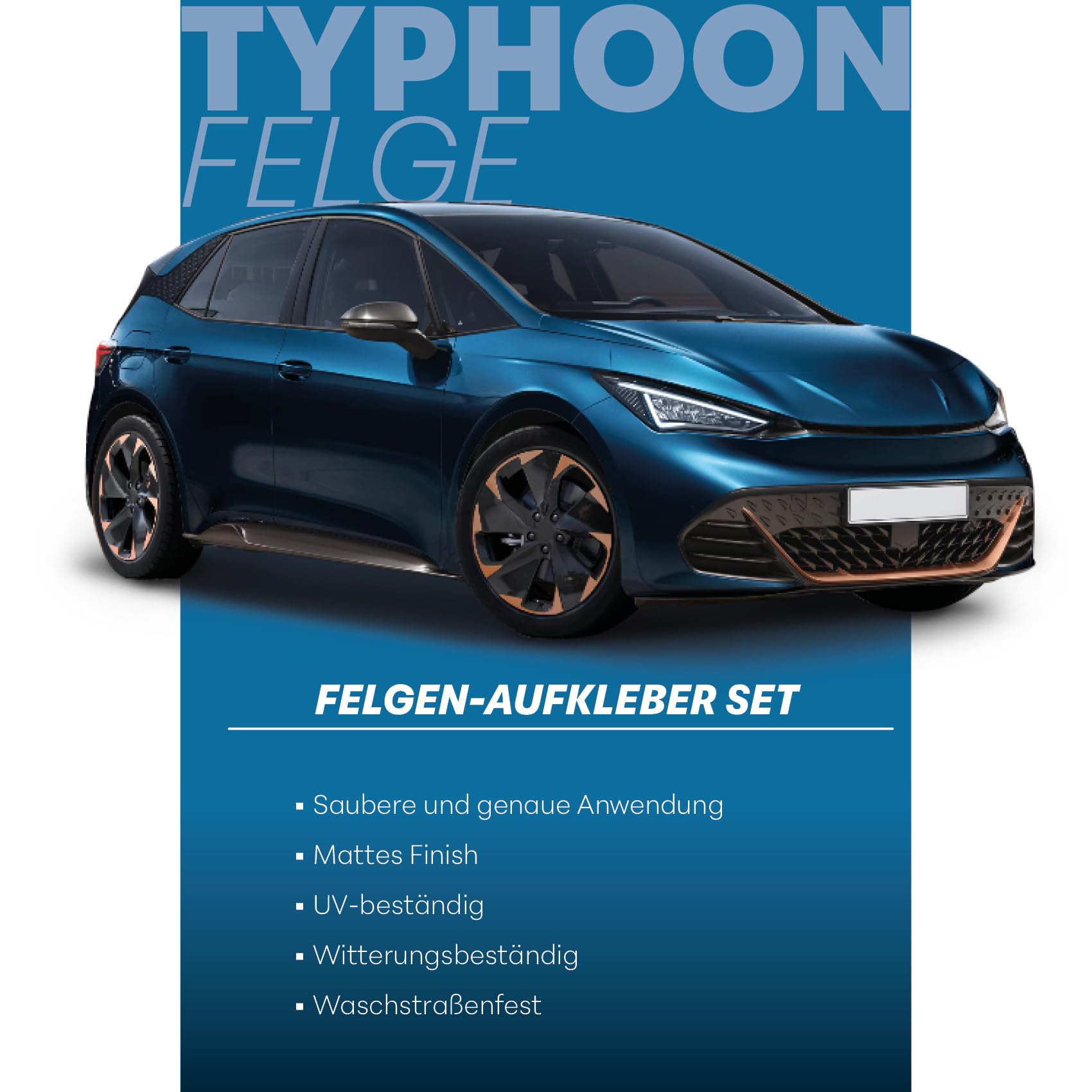 Finest Folia Autocollants pour jante de voiture compatibles avec Cupra Born Typhoon - Kit complet de films design - Résistant aux intempéries - Auto-adhésif - Cuivre mat, K106 Typhoon