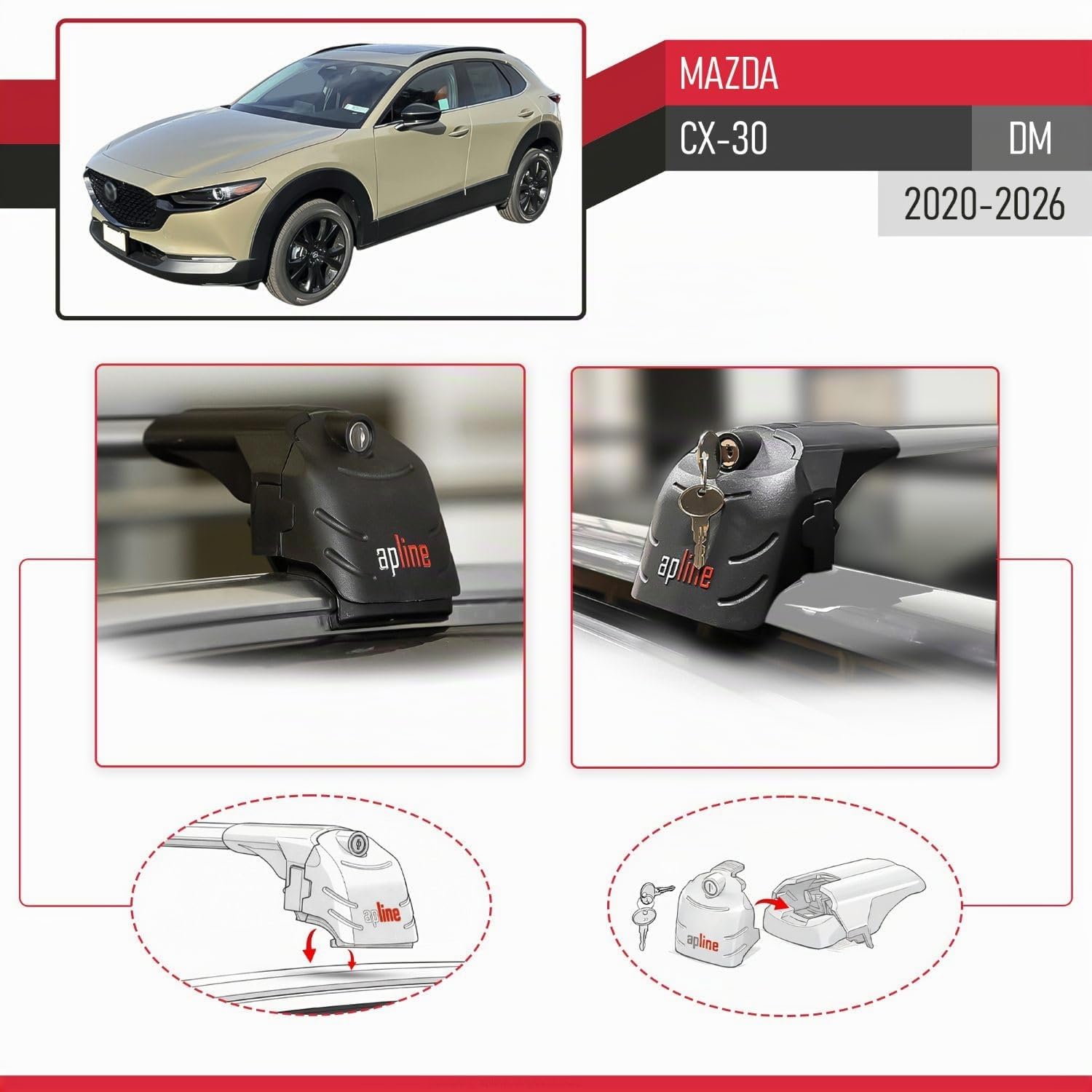 Compatibile con Mazda CX-30 (DM) 2020-2026 Modello ACE-2 Barre Tetto Portapacchi Auto Barre Portatutto Grigio Alluminio 2 Barre