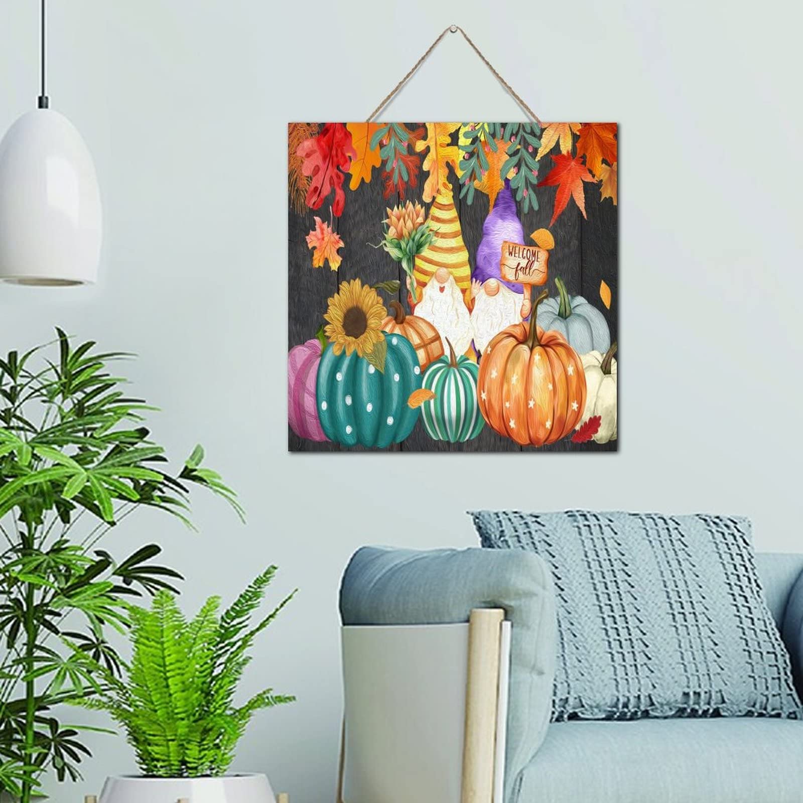 Decoration moderne en bois plaque murale nains de citrouille automne