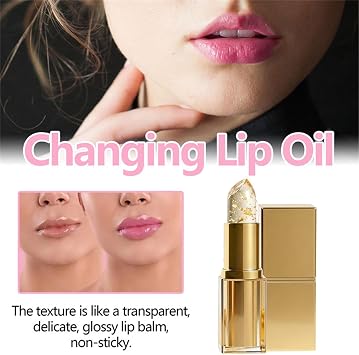 PH Adjusting Lipstick, Colour Changing Lip-stick, PH Lipstick Colour Changing, Clear to Pink with Gold Foil, Lipsticks for Older Women (1PC)
