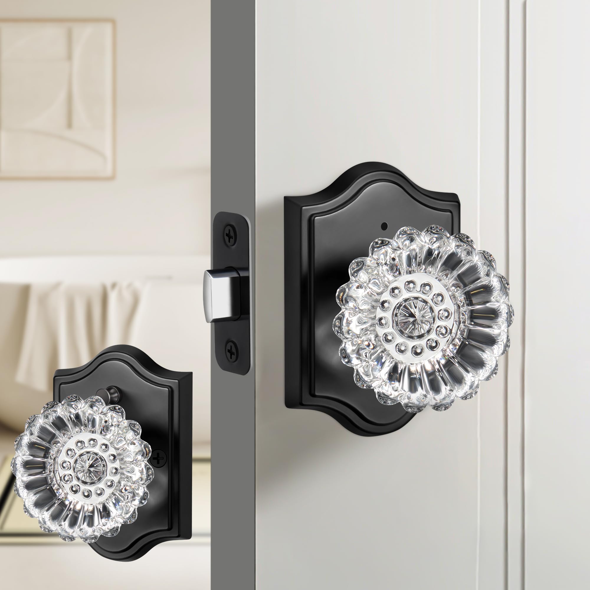 Matte Black Privacy Door Knob - Secure Glass Lock -1