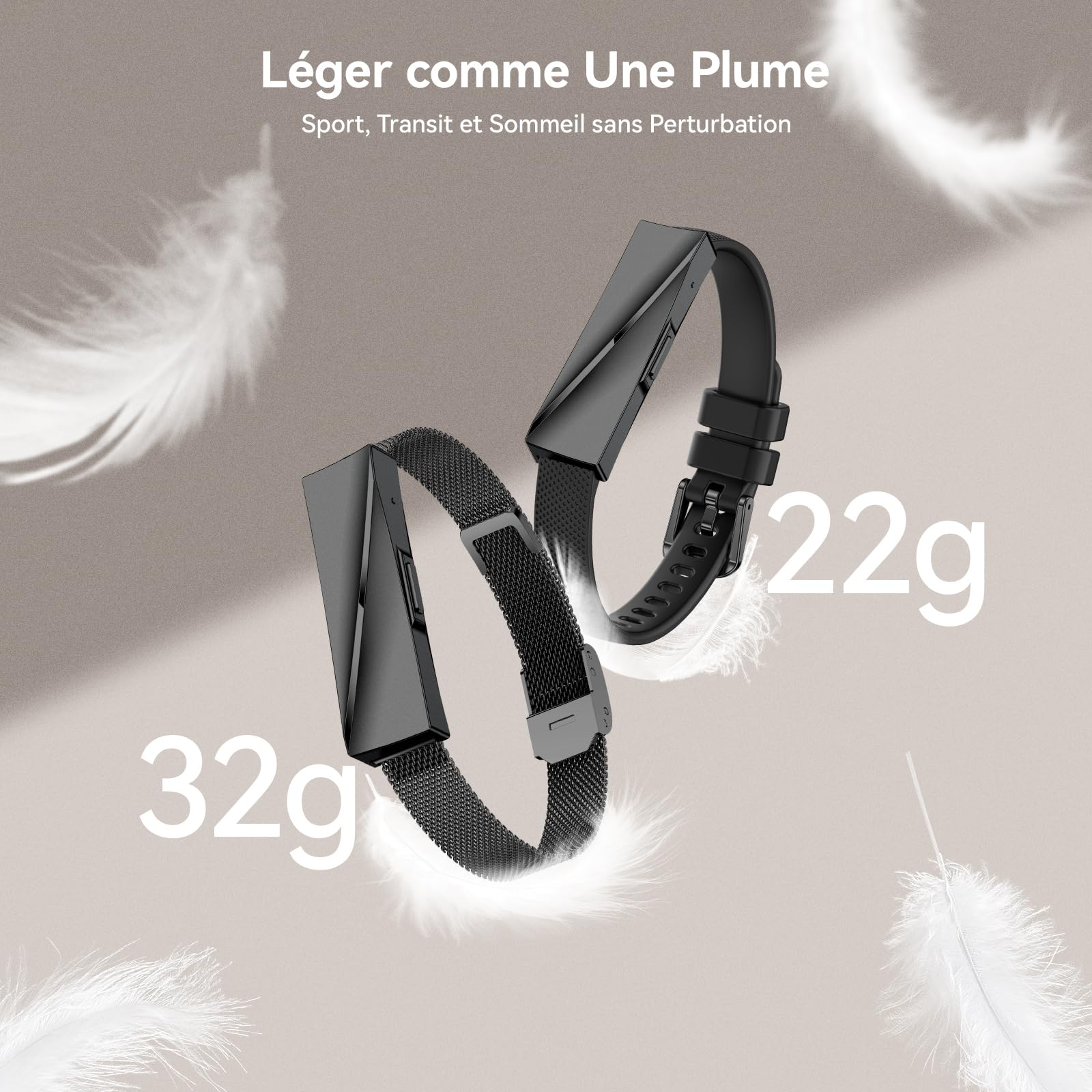 Smart Fashion Bracelet Connecté sans Écran, Smartwatch Fitness Tracker avec Suivi 24/7 Activité, Sommeil & Fréquence Cardiaque, Modes Multisports, Autonomie 15 Jours IP68 (Noir)