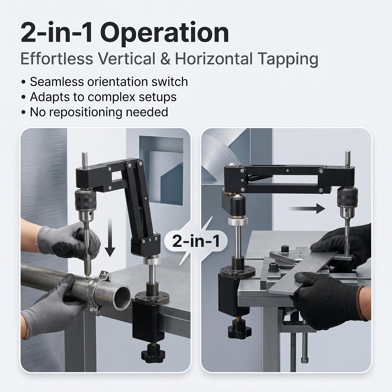 Adjustable Tapping Cantilever Bracket, 5.12in Stroke CNC Aluminum Alloy Robotic Arm, Flexible Arm Support Rod with Clamp for Vertical Horizontal, Pipe Tapping and Threading Tools