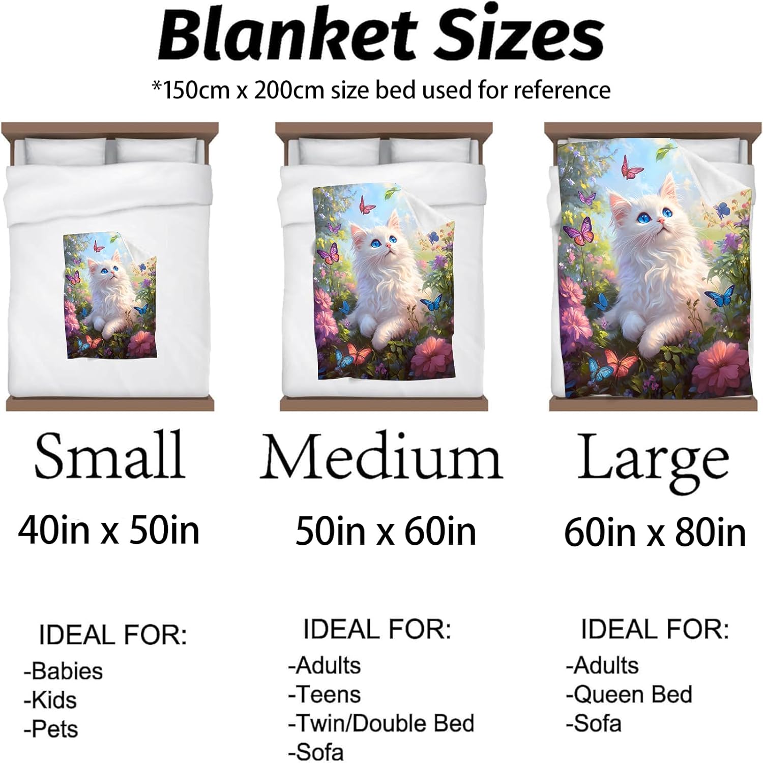 Cute White Cat Blanket - Soft & Lightweight Cozy Flannel Throw Blanket - Plush Warm Blankets for Sofa, Travel, Bedroom, Office, Home Decor - Ideal Gifts for Adults Kids Women Men 60"×50" - Image 3