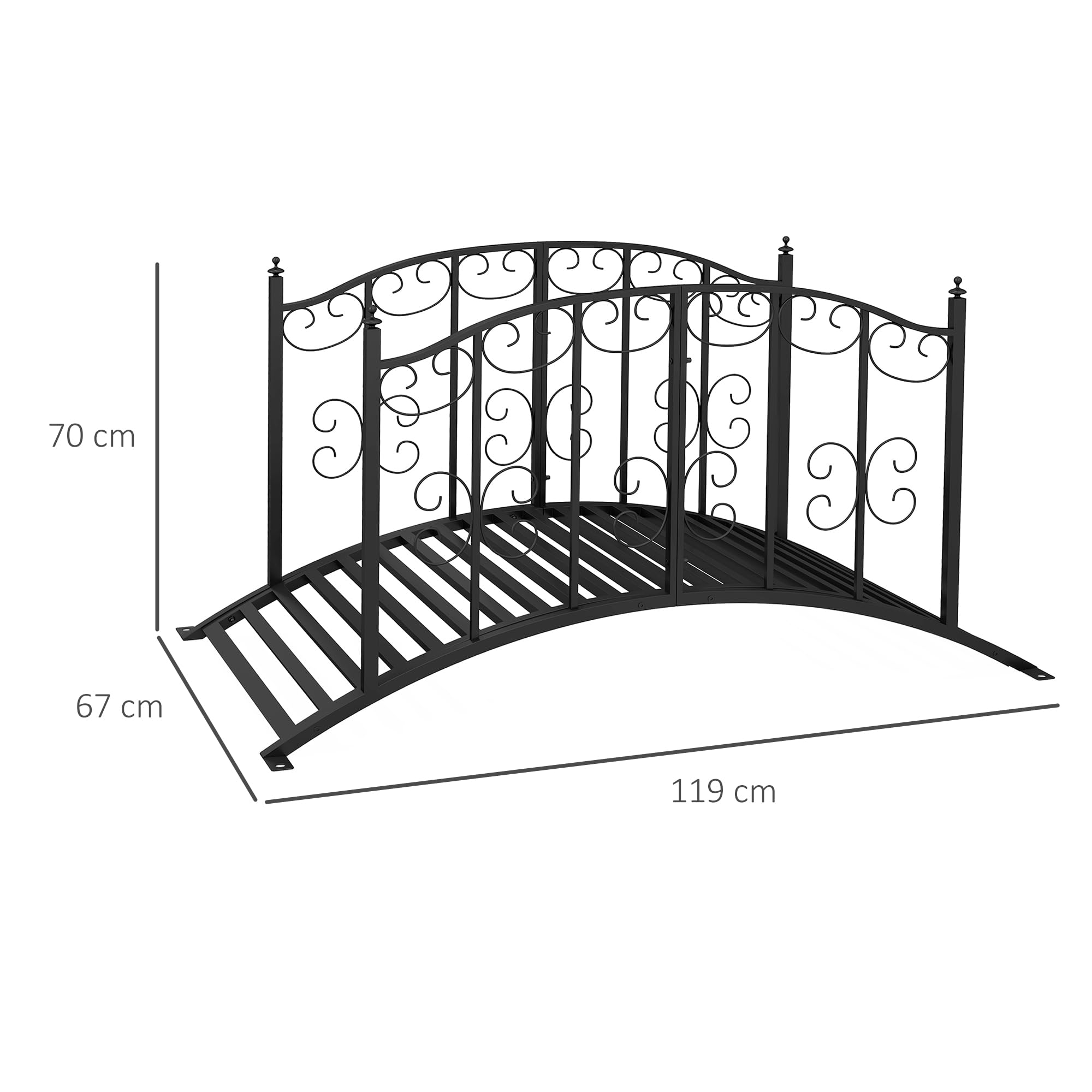 Outsunny Pont de Jardin Pont en Acier avec Garde-Corps latéraux, Charge Maximale 120 KG, décoration de Jardin pour Jardin, Étang, Ruisseau, 119 x 67 x 70 cm, Noir