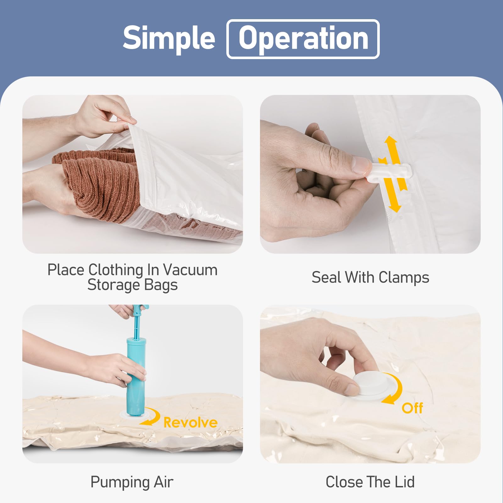 Sacchetti Sottovuoto Vestiti con Pompa Manuale, 6 Buste Sottovuoto Vestiti Riutilizzabili Salvaspazio(3 Misure), Sottovuoto Vestiti per Cuscini, Coperte,Lenzuola, Vestiti, Peluche, Articoli Stagionali