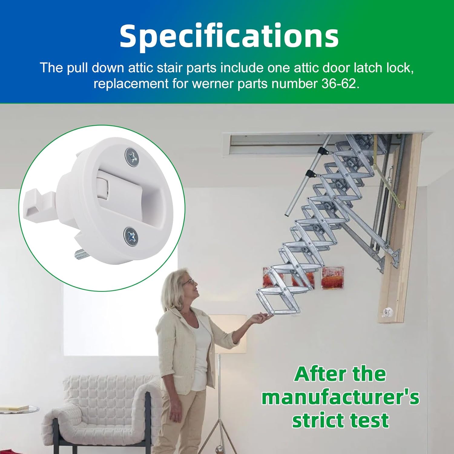 36-62 Telescoping Attic Ladder Latch, Flush Pull Latch, Slam Latch, Hatch Round Pull Latch, for Werner Hatch Door Cabinet Hardware On RV Boat Camper Trailer (2 Inch)