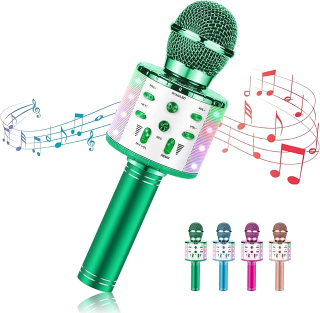 Ecokra Microphone for Kids,Wireless Bluetooth Microphone Karaoke Bluetooth Childrens Microphones,Karaoke Speaker Machine Home KTV Player Support Android & iOS Devices for Party Singing(Green)