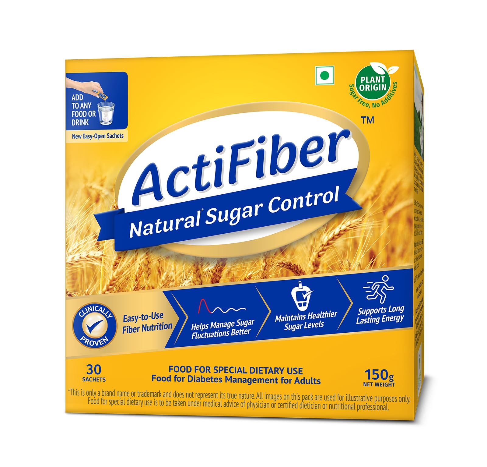 ActiFiber Natural Sugar Control - Diabetes Care Powder | Diabetic Food Product To Control Diabetes Naturally | 100% Nutriose Fiber To Manage Blood Glucose Fluctuations - (150 Gm Pack of 30 Sachets)