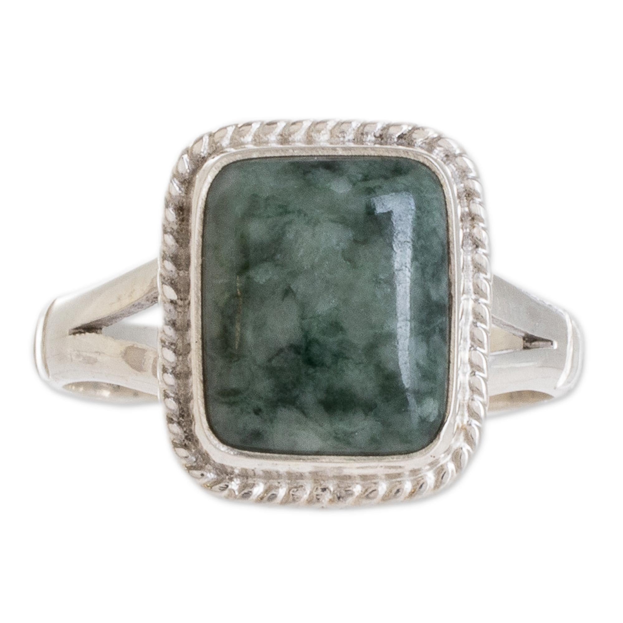 NOVICAArtisan Handmade Jade Cocktail Ring Artisan Crafted Sterling Silver Single Stone Guatemala Hemlock Desert Sage [crownbezel 0.5 in L x 0.4 in W x 0.2 in H Band Width 3 mm W] 'Life Divine'