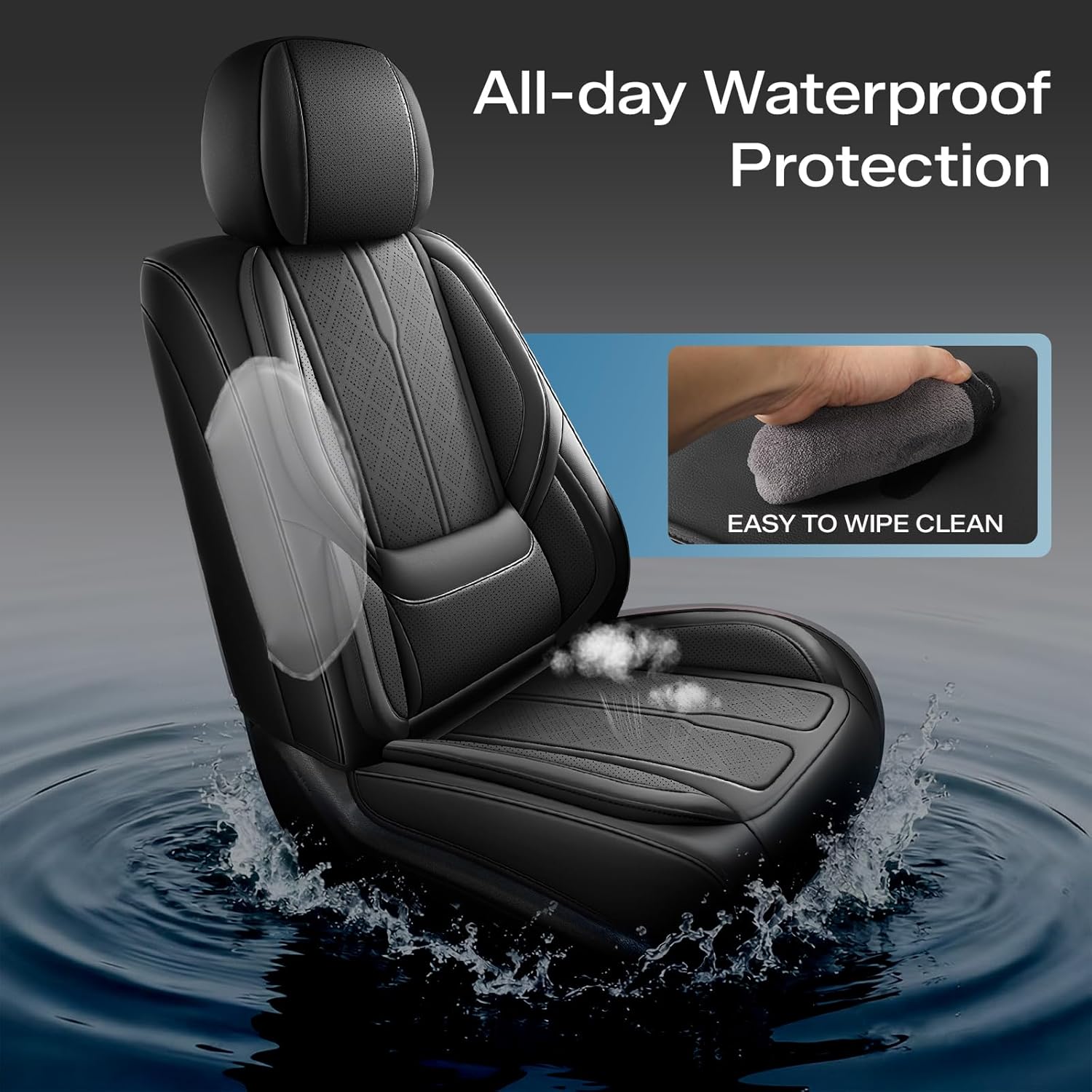 AOOG Seat Covers Custom Fit for Chevy Silverado GMC Sierra 2007-2026 1500/2500/3500 HD Crew Cab Pickup Truck Seat Cover Protector Cushion with Faux Leather Waterproof(Full Seats-Black)