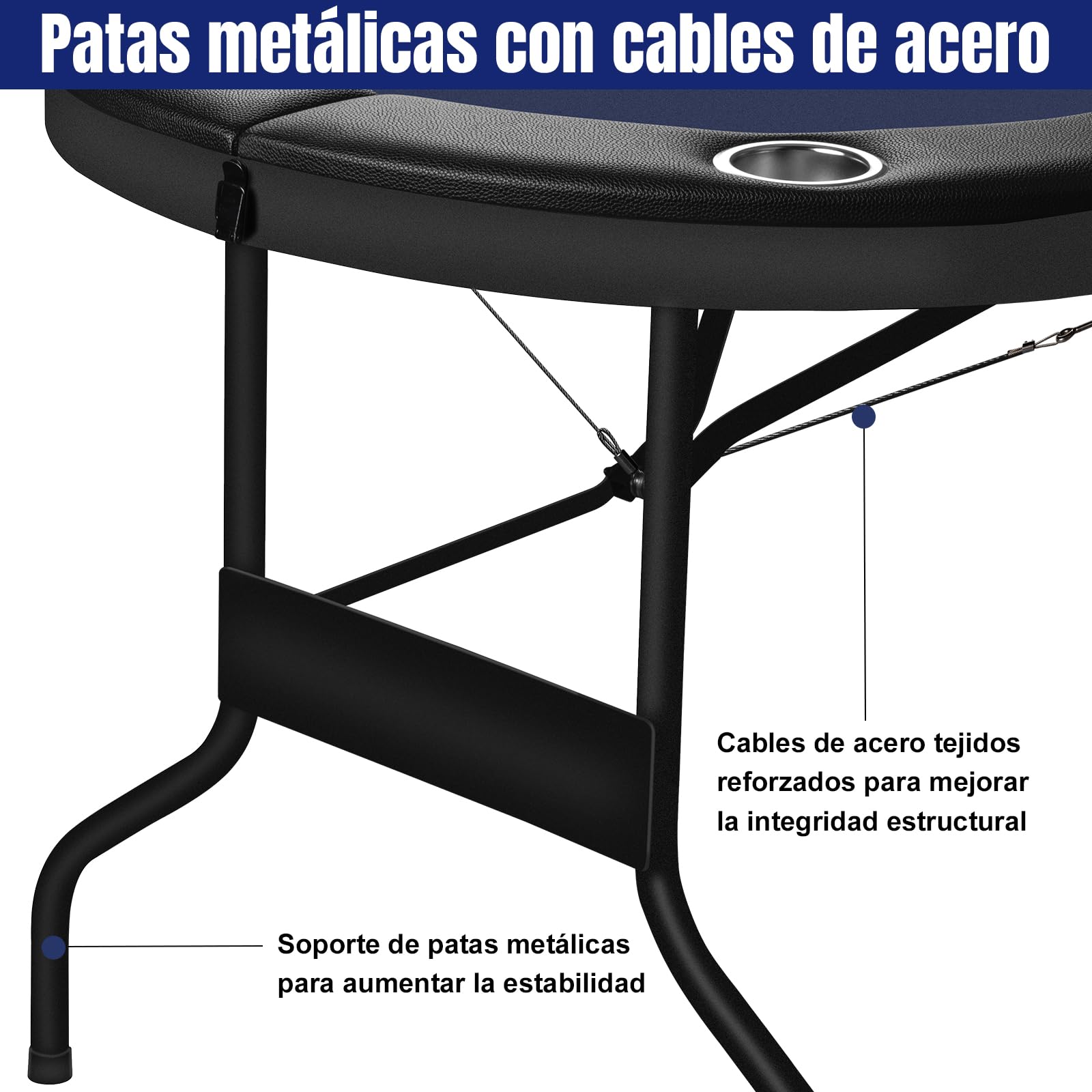 HLC Mesa de Póker Plegable de 6 Pies para 8 Jugadores Adultos, Ideal para Texas Hold'em y Blackjack, con Barandillas Acolchadas y Portavasos Profundos, Diseño Portátil Reuniones Familiares