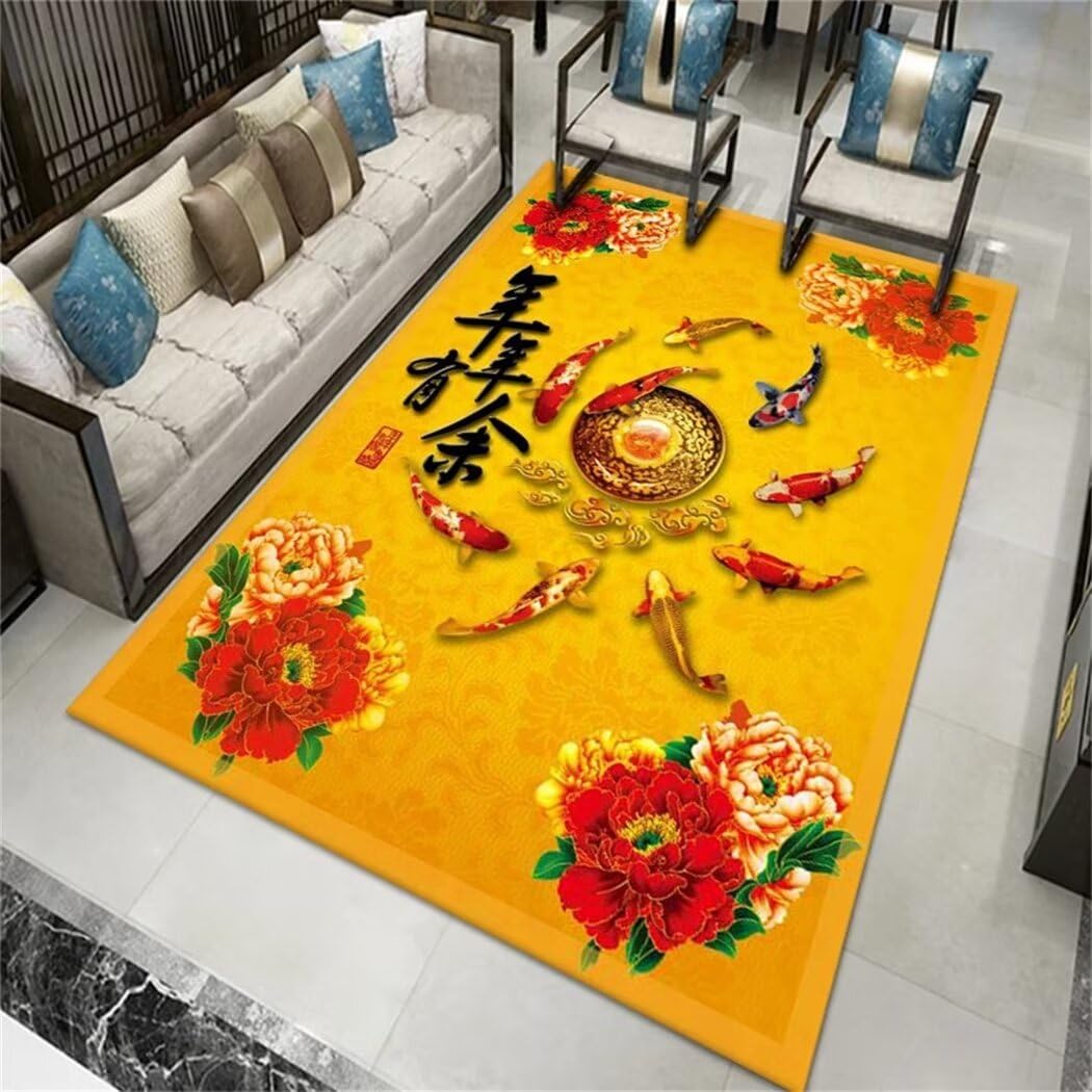 Tapis enfant motif de fleurs rouge chinois pour chambre joyeuse