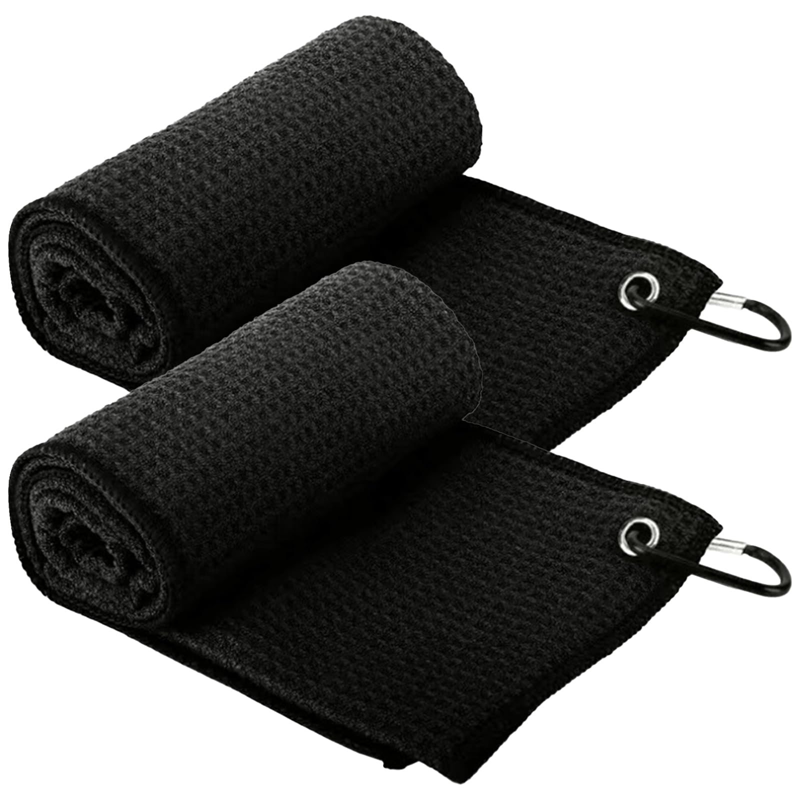 2 Stück Golf Handtuch,Golf Handtucher,Golfhandtuch,Golf Reinigungstuch mit Clip für Golf Yoga Camping Gym 30×50CM,Schwarz