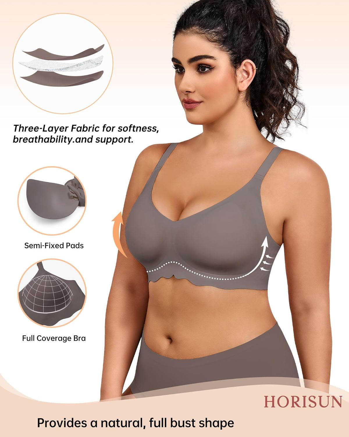 HORISUN Wireless T Shirt Bra Seamless Push Up Bralette Full Coverage V Neck Comfortable Bras for Women - Image 2