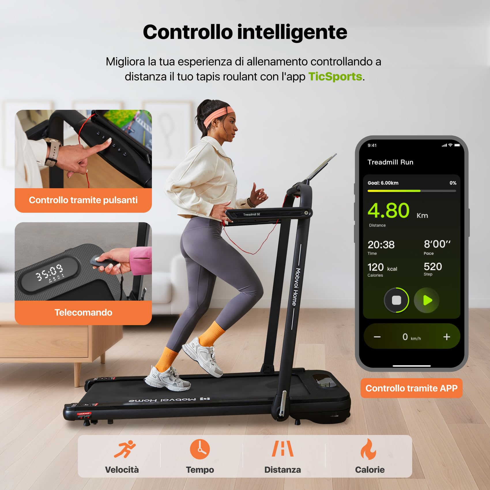 Mobvoi Home Treadmill SE Tapis Roulant AI Intelligente Elettrico 1-12km/h Pieghevole 3 in 1 Tappetino da Passeggio Portatile Compatto da 2,5 HP con Display LED Telecomando TicSports APP 120 kg