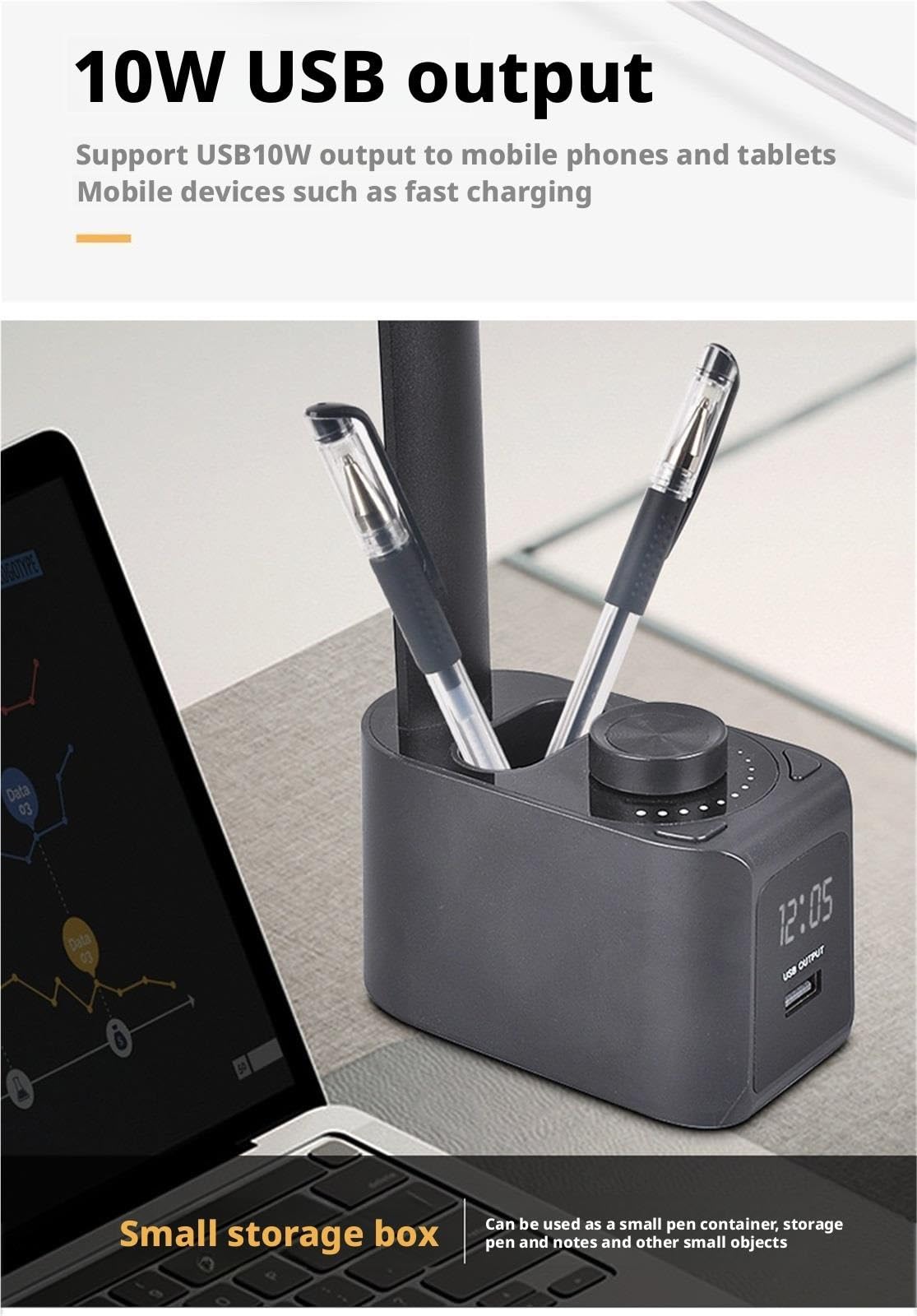 Lampara Escritorio para Oficina Lámpara De Escritorio LED Plegable con Puertos Carga USB C, 5 Modos Color Regulables Moderno Flexo Escritorio