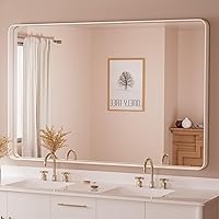 Vista 30 de TETOTE Espejo de marco negro de 16 x 24 pulgadas, espejo de tocador de baño para pared, moderno espejo rectangular de esquina redonda con marco