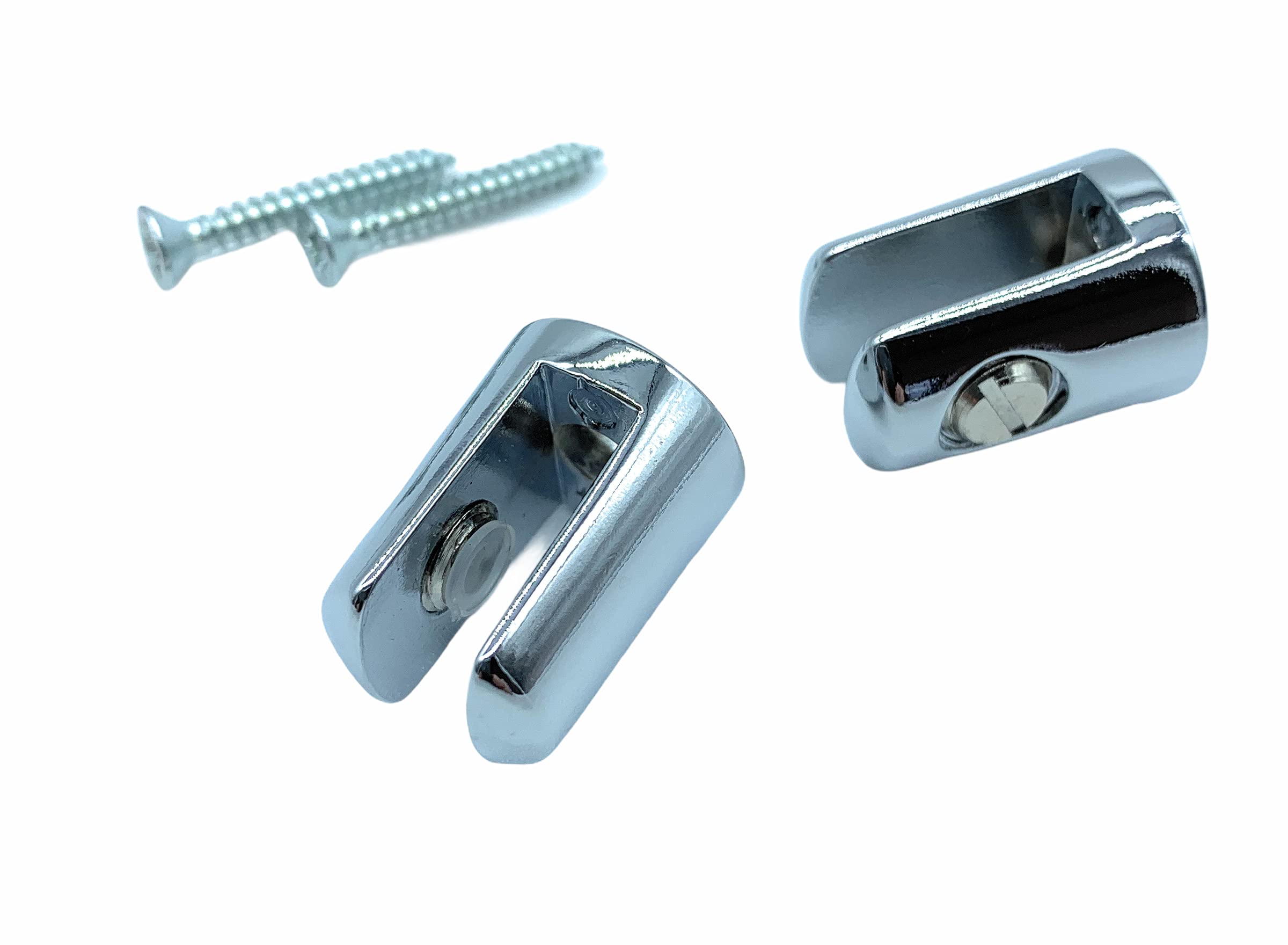 Jam2day Chrome 2 Glass Shelf Support Brackets Polished With Rubber Clamp And Fixing Screws