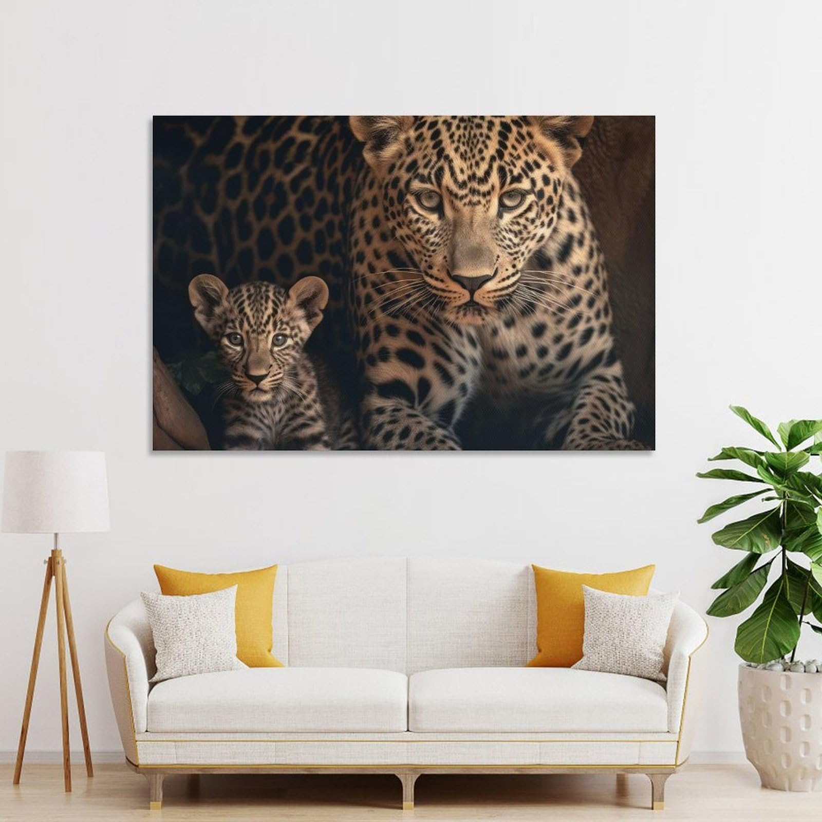 Junmoney Leopard With Cub Home Decor Wall Art, 20x30inch(50x75cm), for Lounge, Bedroom Or Personal Spaces, Thoughtful Wall Decor for Art Lovers