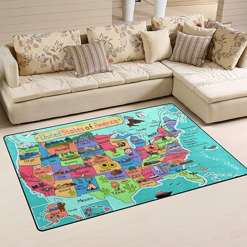 Miniatura 9 de Game Time Collection USA - Alfombra educativa de aprendizaje y juego con mapa de Estados Unidos para niños y dormitorios y sala de juegos de 2 x 3