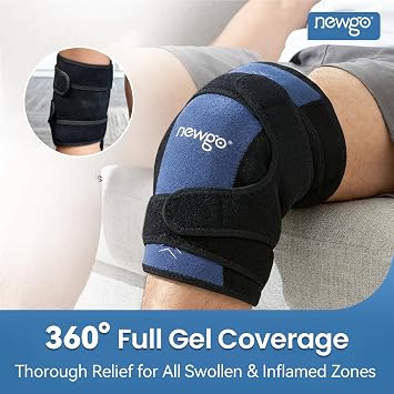 NEWGO 360 Knee Ice Pack Wrap, 60 Minutes Extended Cold Therapy with Ice Grid Gel, Ergonomic Y-Shape Snug Fit for Sports & Surgery Recovery, Swelling, Leak-Resistant, Reusable Design
