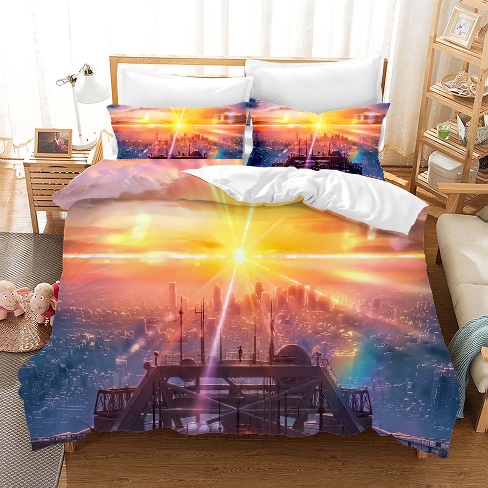 Fermeture éclair housse couette pratique 140x200 cm coucher de soleil jaune microfibre