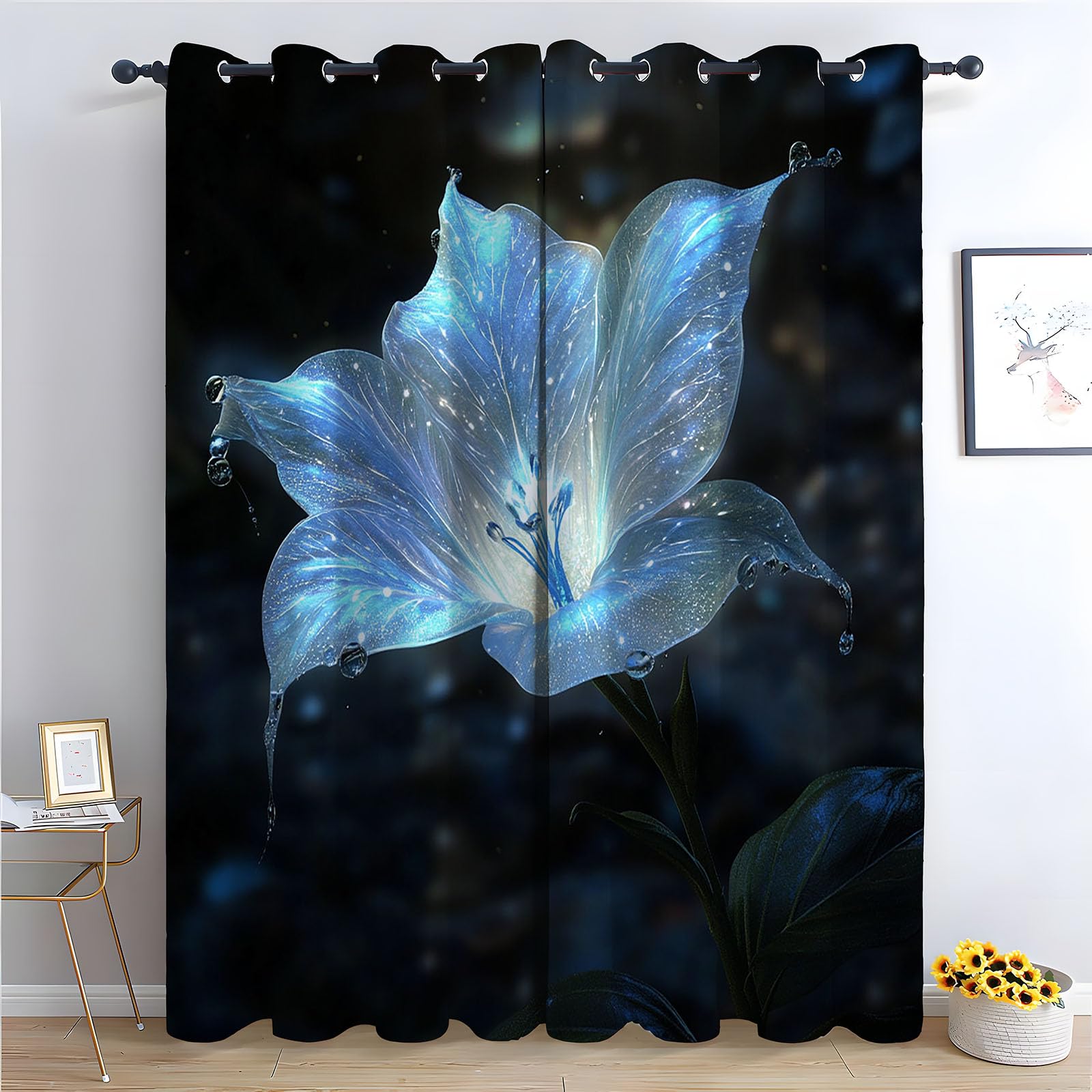 WIKEO Floral Curtains Abstract Vintage Floral Forest Printed Room Darkening Curtain for Bedroom, Privacy Eyelet Thermal Insulated Green Curtain for Girls Room-52 W x 96" L (Pack of 2)