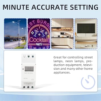 Flylin THC15A Digital Timer Switch, DIN Rail Programmable 220V 15A