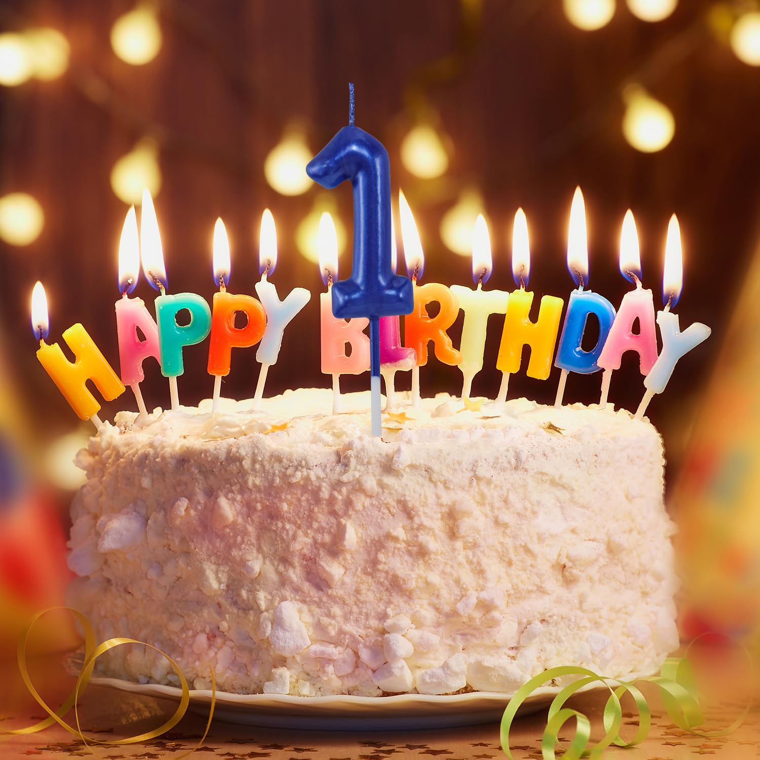 I-QiQi Candele Per 1° Compleanno - Numero 1 Rosa/blu + 12 Candeline A Spirale Sfumate Con Glitter Oro - Per Torta - 3