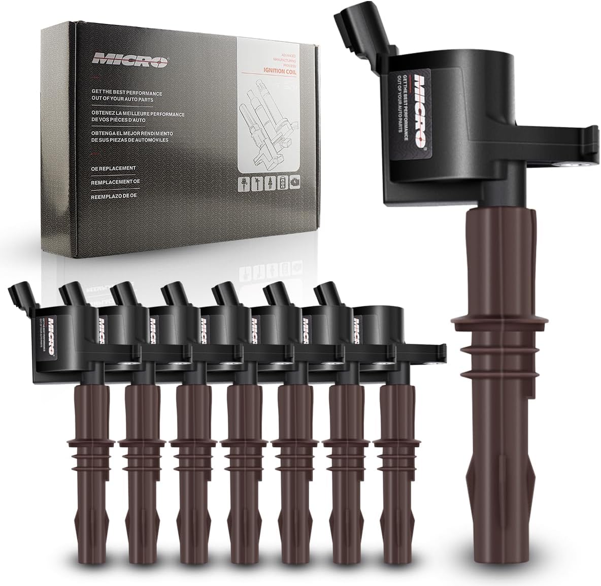 Micro Set of 8 Brown Boot Ignition Coil Pack Compatible with Ford Lincoln Expedition F450 F550 Super Duty Navigator 4.6L 5.4L 6.8L Replacement for 8L3Z-12029-A C1659 DG521