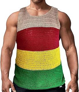 Camiseta sin mangas casual para hombre, camiseta sin mangas de punto calado, color sólido, cuello redondo, sin mangas, transpirable, camisetas de punto para hombre, camisetas grandes y altas