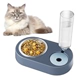 Automatic Dog Cat Food and Water Dispenser Set, Pet Food Bowl Set with Automatic Waterer Bottle for Small or Medium Size Dogs Cats Large Water Capacity(23oz) Blue