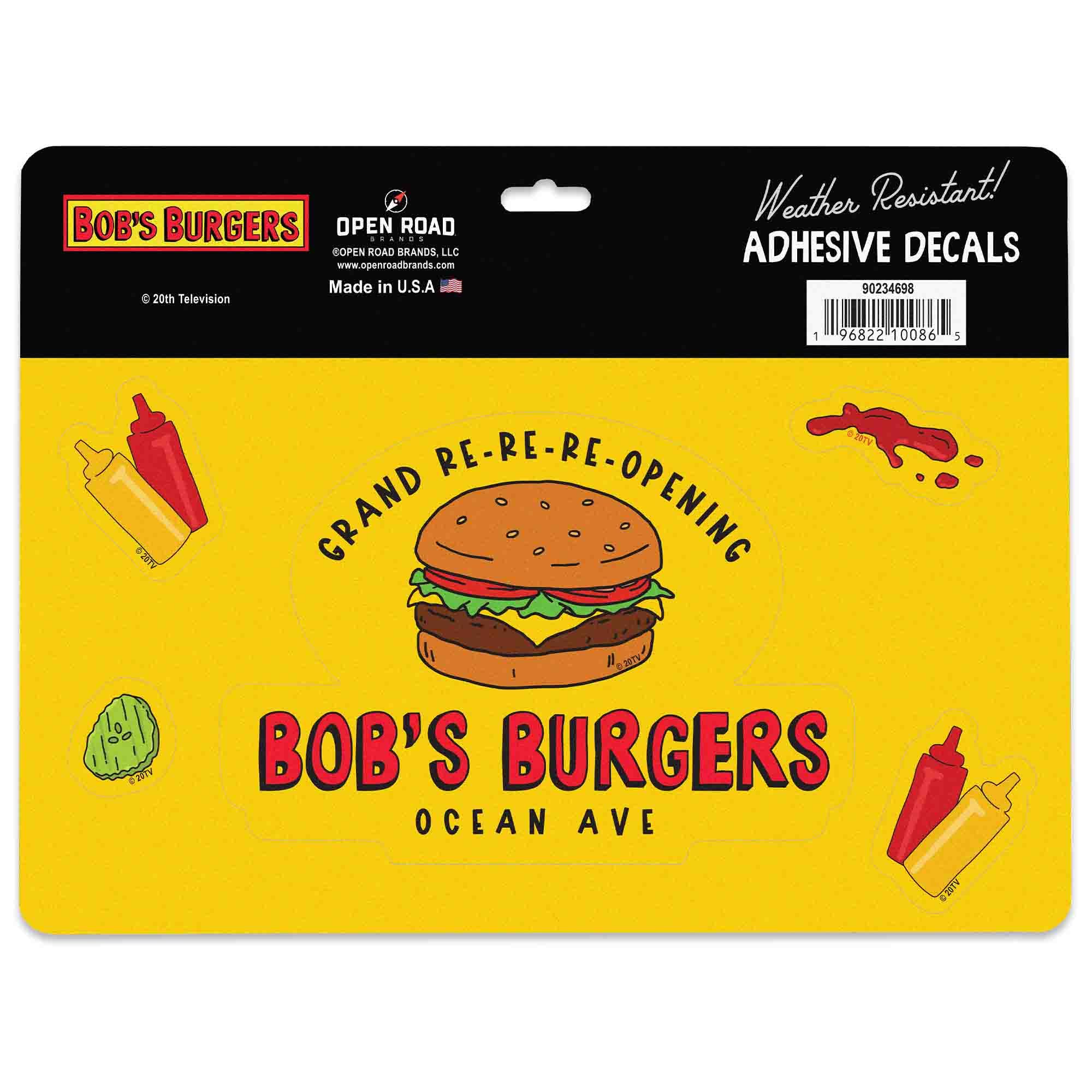 Bob's Burgers Adhesive Vinyl Decals - Funny Set of Bob's Burgers Stickers for Car or Truck