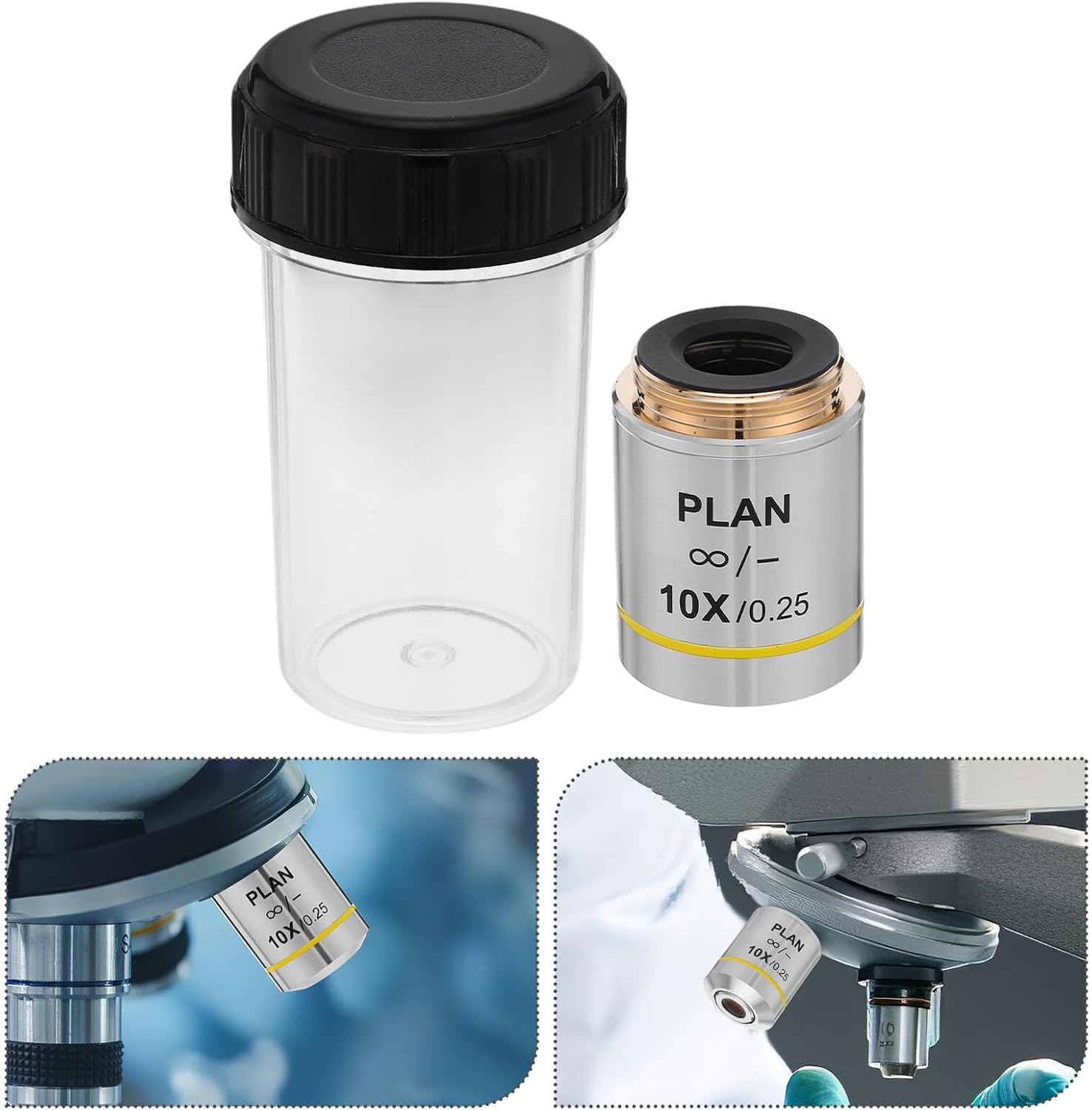 Gadpiparty 生物顕微鏡用プラン対物レンズ 10倍倍率 クリアレンズ 実験室向け歪みのない画像解析用