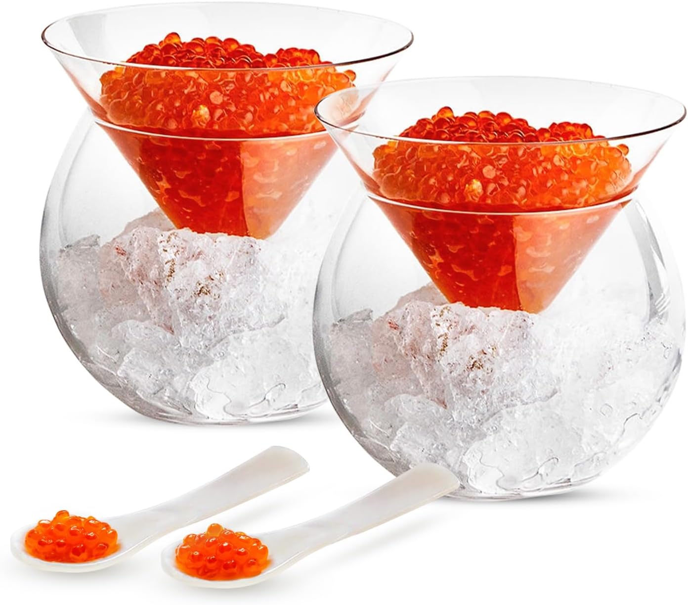 Kook Glass Caviar Chiller Server Set, Serving Dish with Ice Holder, for Shrimp, Appetizers, Liquor, Martinis and Cocktails, Dishwasher Safe, 5 oz Bowl, Set of 2