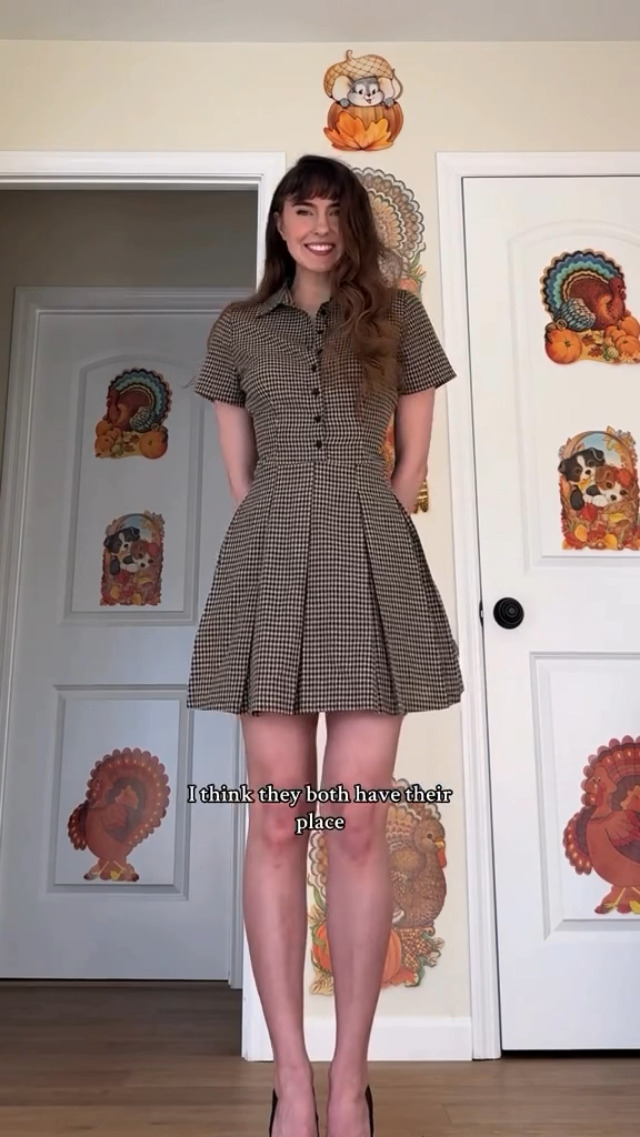 RIHOAS Women's Short Sleeves Buttom Up Plaid Lapel Pleated Flare