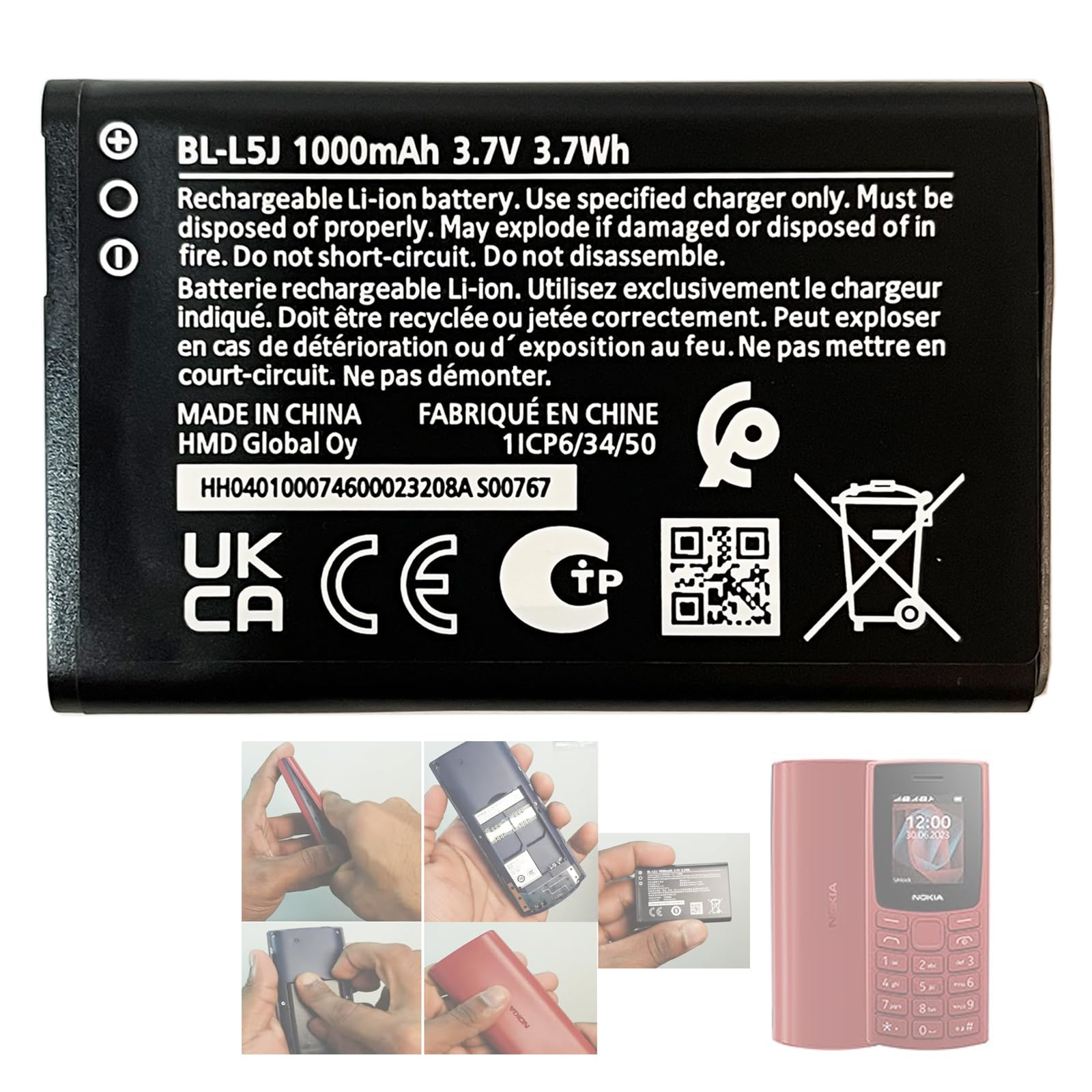 Batteria BL-L5J 1000 MAh Per Nokia 105 (2023) – Ricambio Originale