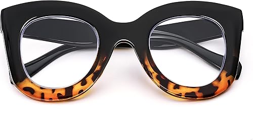 Miniatura 1 de FEISEDY Gafas de lectura retro de gran tamaño con bloqueo de luz azul ojo de gato, marco grueso, antirreflejos, lectores digitales antifatiga ocular