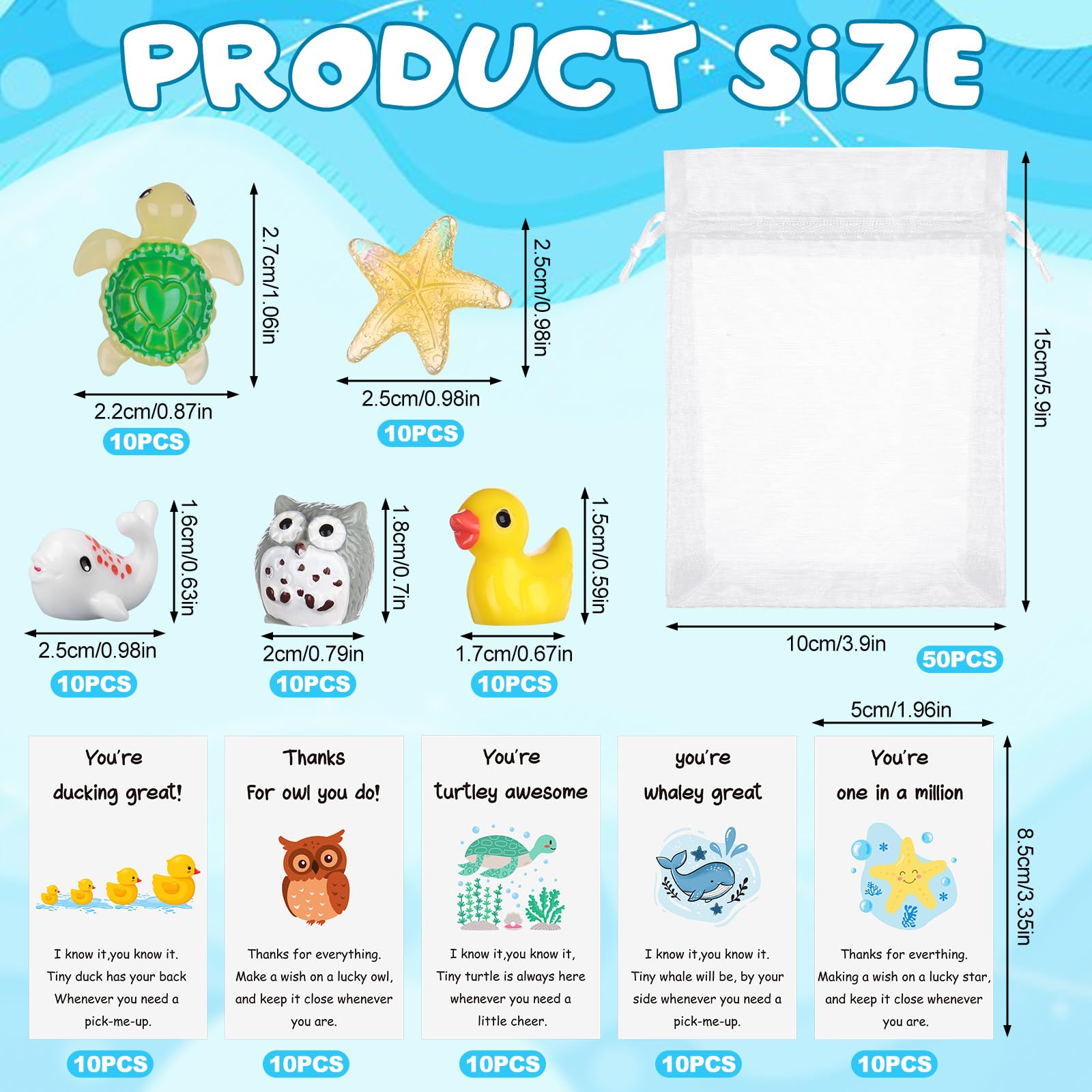 50 Set Mixed Animal Thank You Staff Gifts Employee Appreciation Gift Bulk for Coworkers Animal Pun Inspirational Note Cards Resin Ducks Stars Whales Turtles Owls Inspirational Gifts for Teacher Office - Image 2