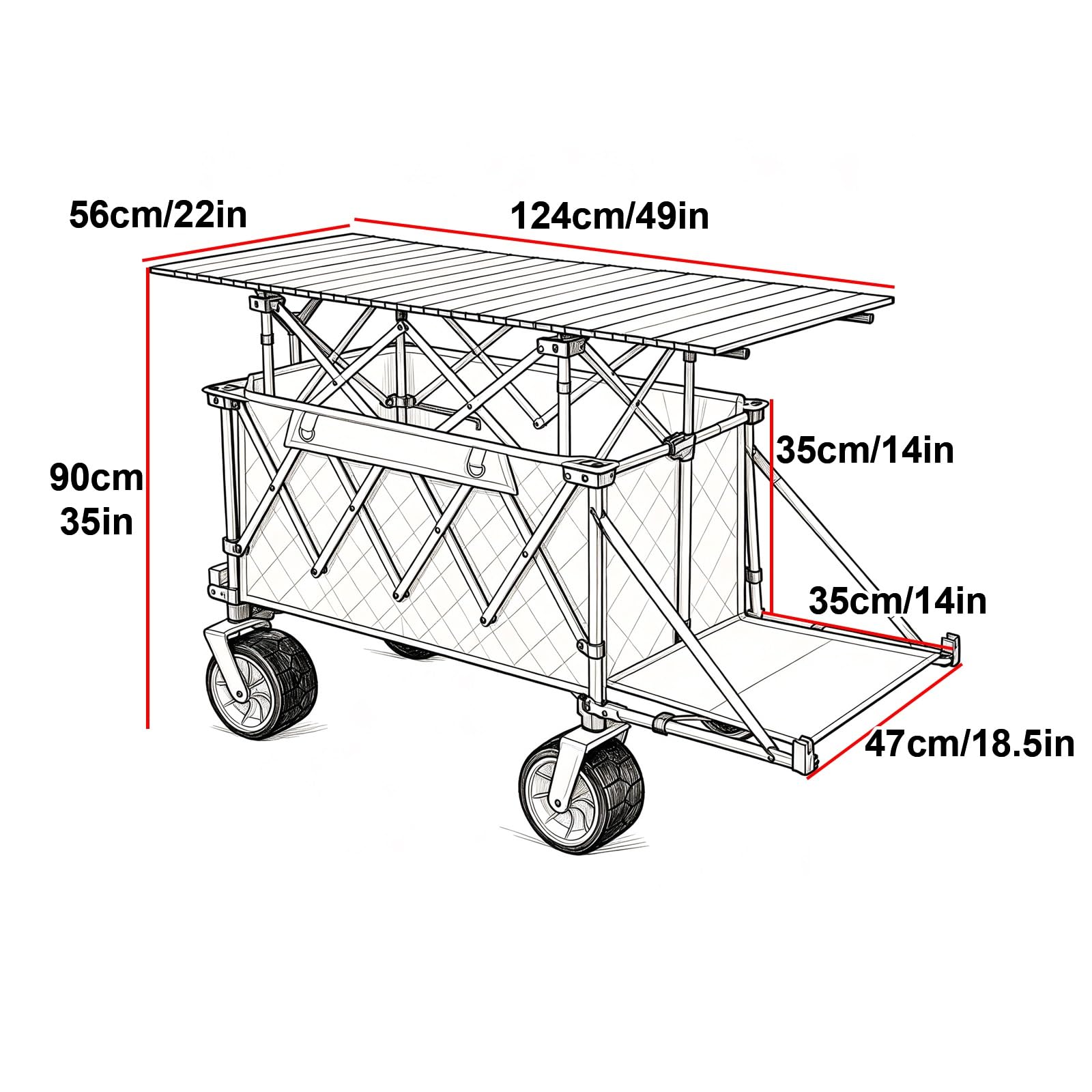 Carrito de Vendedor Portátil con Capacidad de Carga de 250 Kg, Estructura de Acero Al Carbono, Ruedas Todoterreno, Carro de Venta Móvil, para Puestos Agrícolas a Pie de Carretera, Mercados(Green)