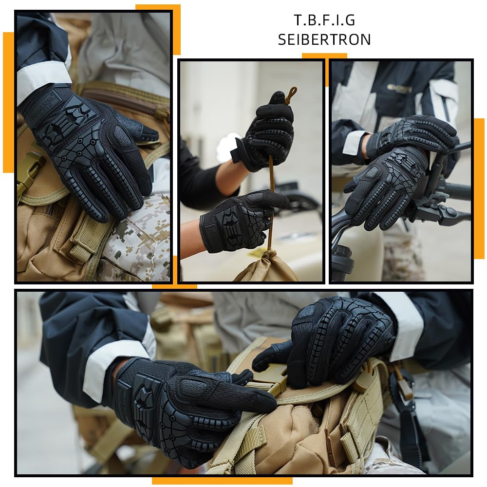 Seibertron T.T.F.I.G 2.0 Men's Tactical Military Gloves Flexible Rubber Knuckle Protective for Combat Hunting Hiking Airsoft Paintball Motorcycle Motorbike Riding Outdoor Gloves