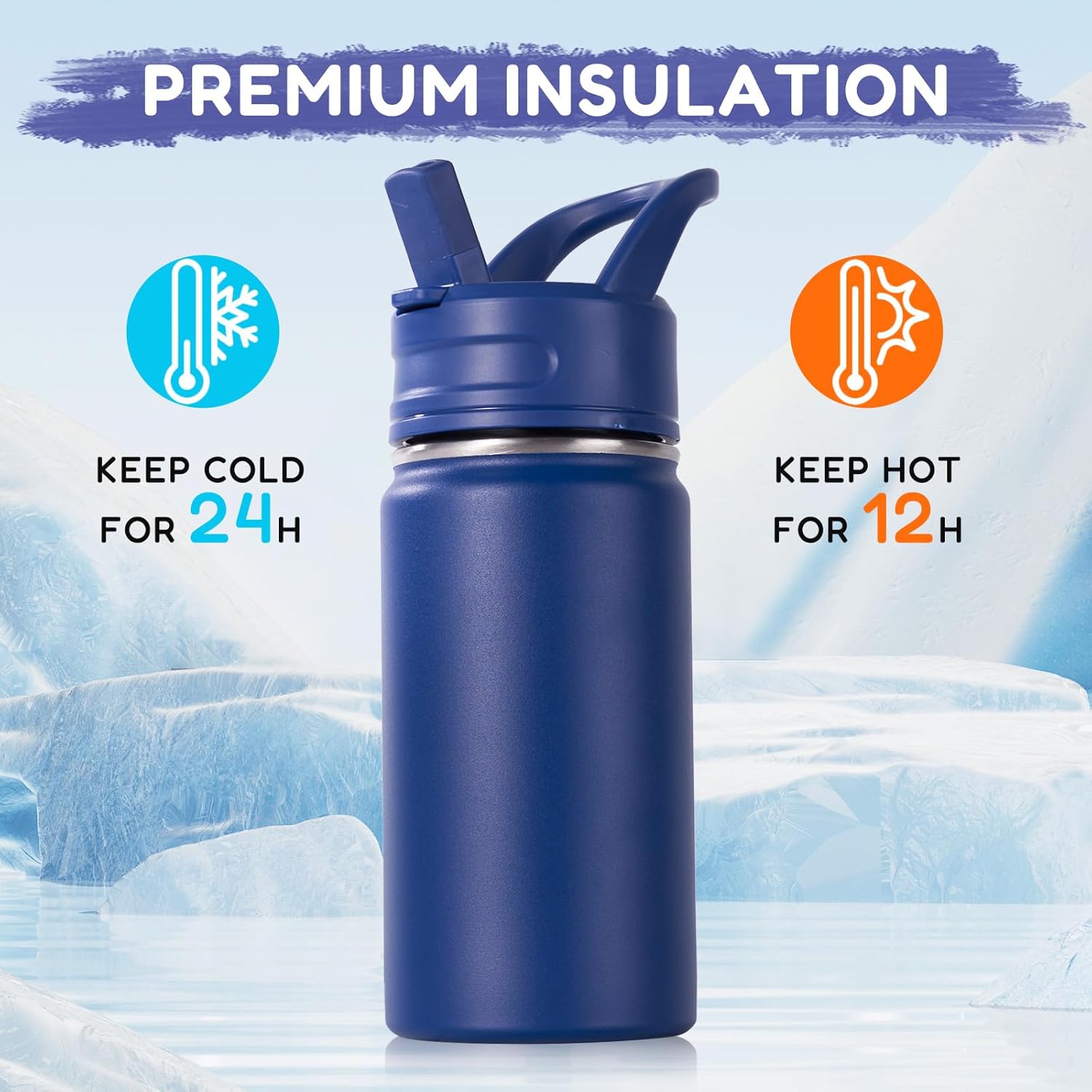 12oz Kids Water Bottle for School, Toddler Bottles with Straws, Stainless Steel Vacuum Insulated Water Bottle for Boys&Girls, Leak-Proof, BPA-Free, Blue + Green