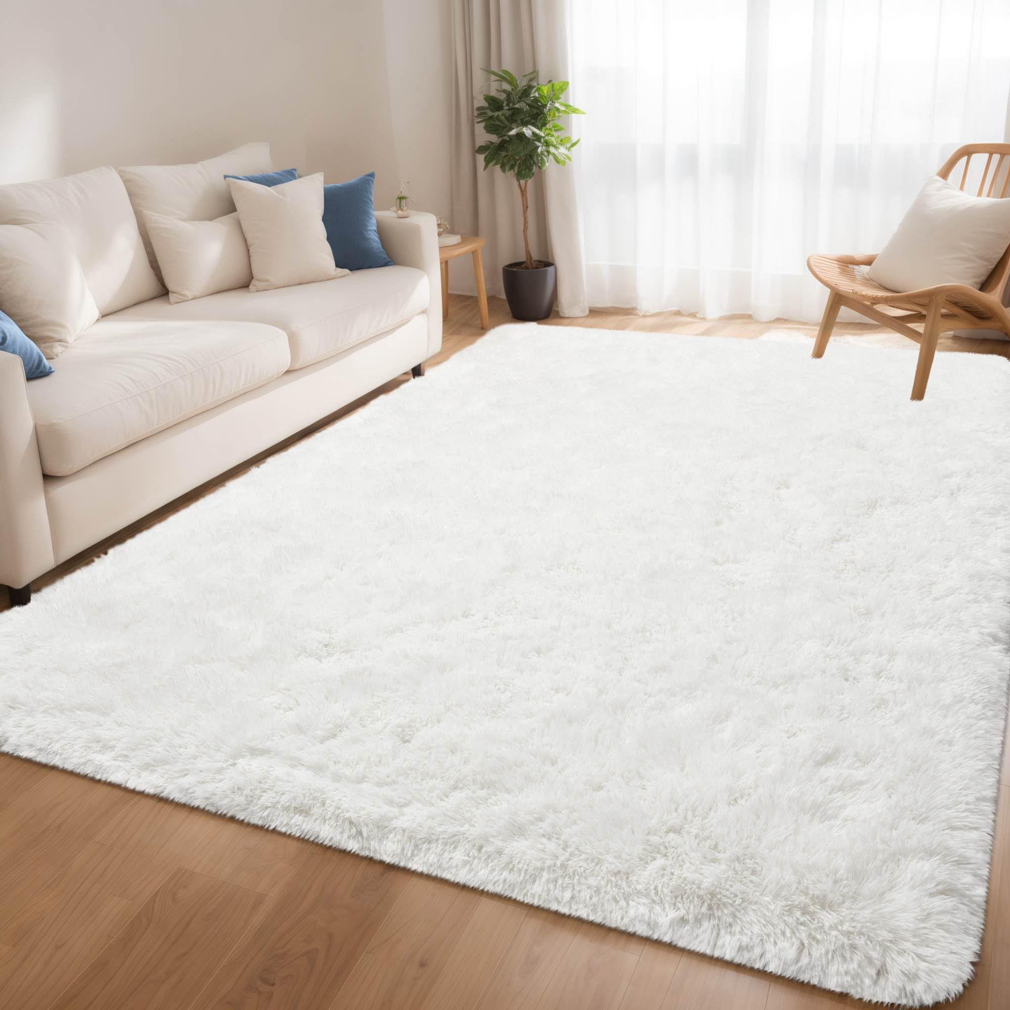 Cream White Fluffy Soft Living Room Bedroom Rug, 4x6 Area Rugs Super Soft Shaggy Carpet for Living Room Classroom Kids Playroom Toddler Nursery Dorm Home Decor, Modern Indoor Non Slip RugOEKO-TEX STANDARD 100