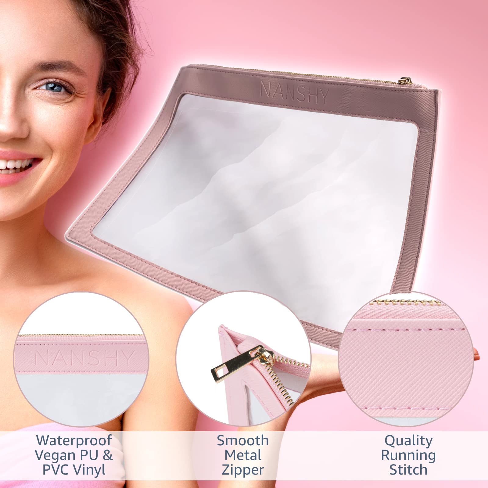 Nanshy Clear Make up Bag, Black Makeup Organiser, Slim Flat Makeup Bag wit Zipper, Clear Pencil Case - Image 3