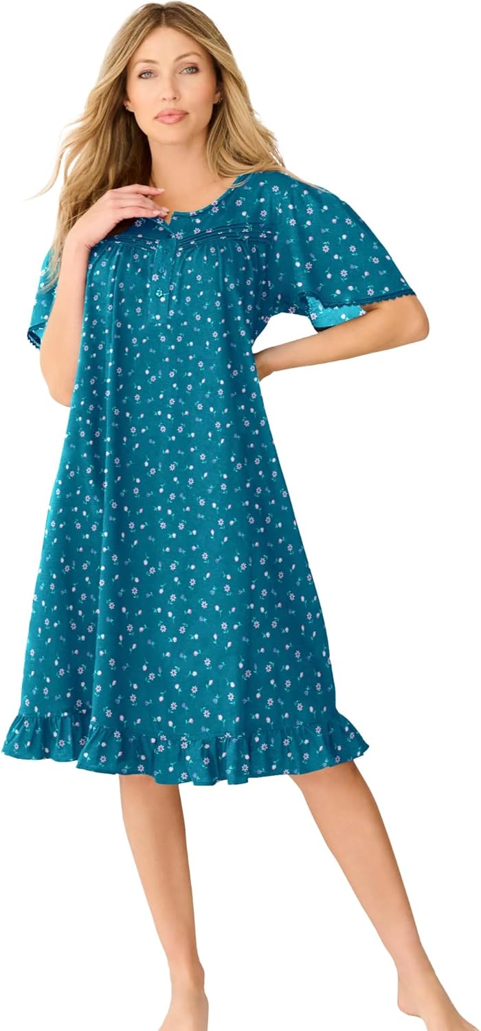 Dreams & Co. Plus Size Short Floral Print Cotton Gown