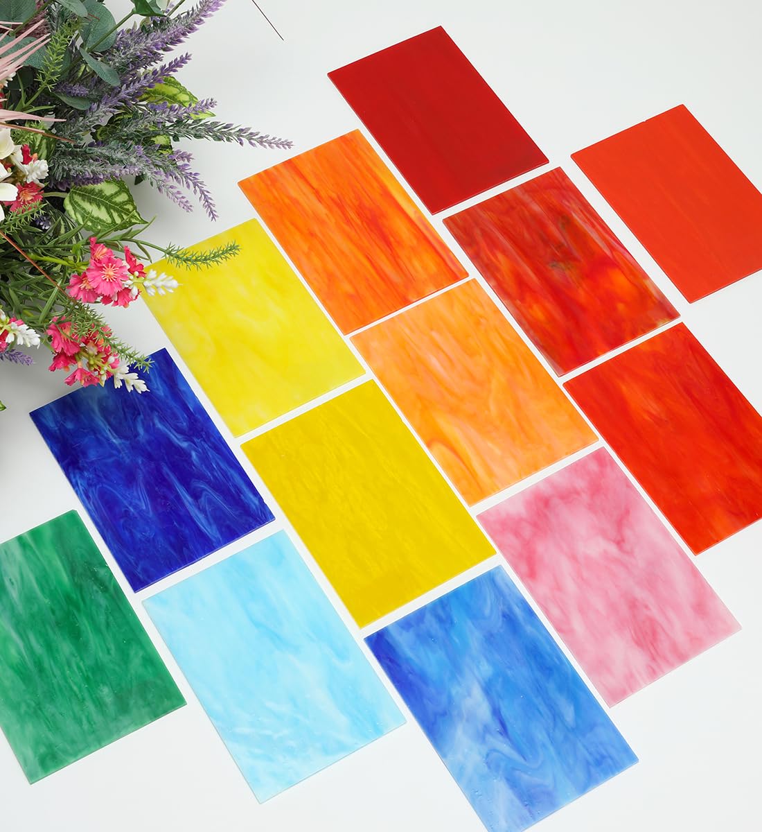 Lanyani 26 Sheets Colorful Vibrant Stained Glass Sheets Variety Assortment Pack, Opaque Mosaic Art Glass Panel Packs for Stain Glass Crafts DIY Projects,4x6 inches